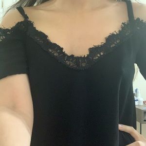 URBAN OUTFITTERS black lace cold shoulder top XS